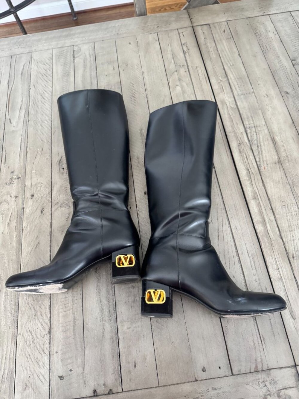 Valentino Garavani Heritage Calfskin Leather Knee High Boots 60mm Black 38.5 - Picture 11 of 12
